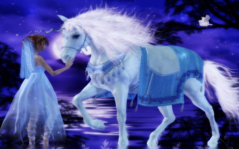 woman with white unicorn