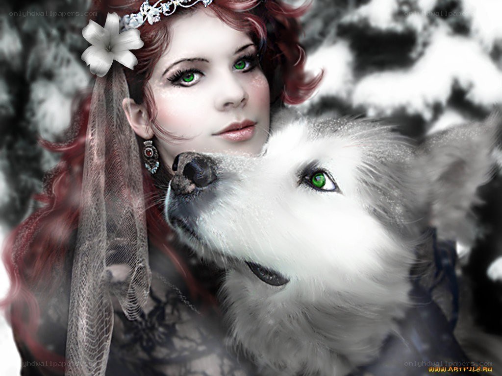woman with white wolf