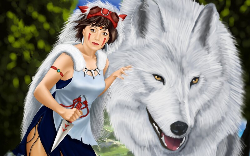 Woman with White Wolf — Calm