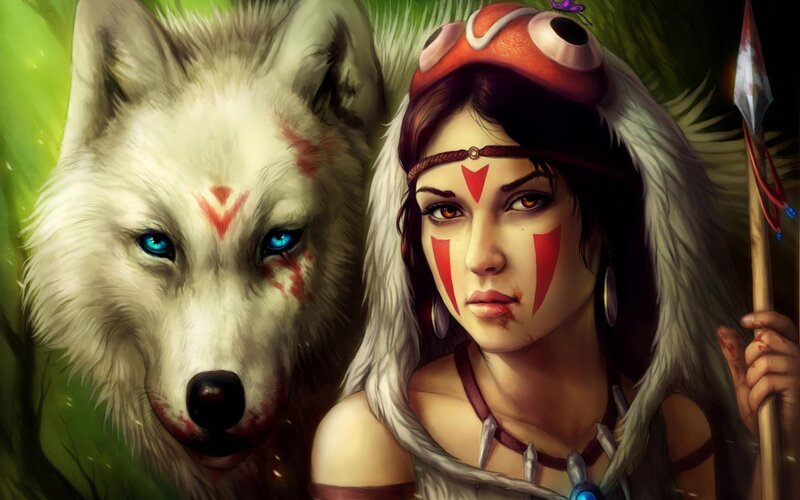 Woman with White Wolf — Dramatic, Digital Art, Face Paint