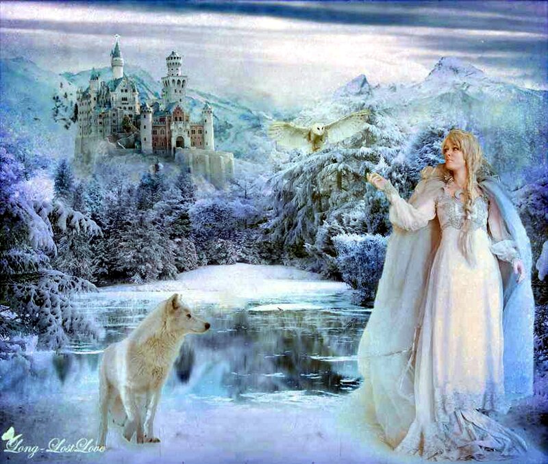 Woman with White Wolf — Fantasy