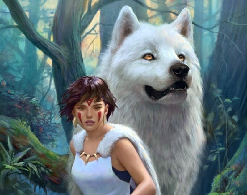 Woman with White Wolf — Serene, Afternoon