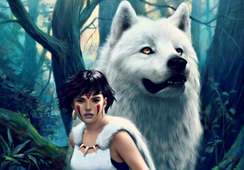 Woman with White Wolf — Serene, Digital Art, Forest