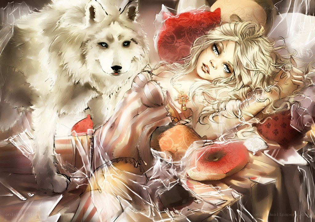 woman with white wolf