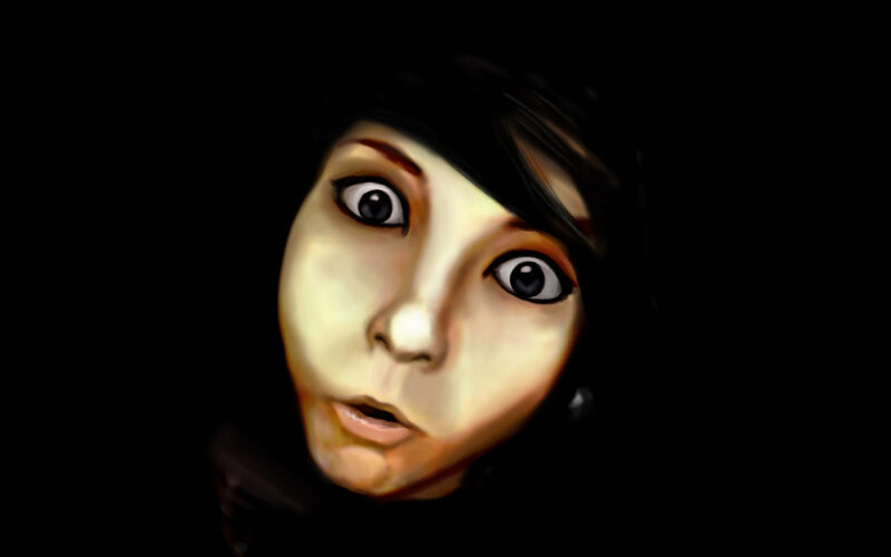 Woman with Wide Eyes — Black, Dramatic, Digital Art