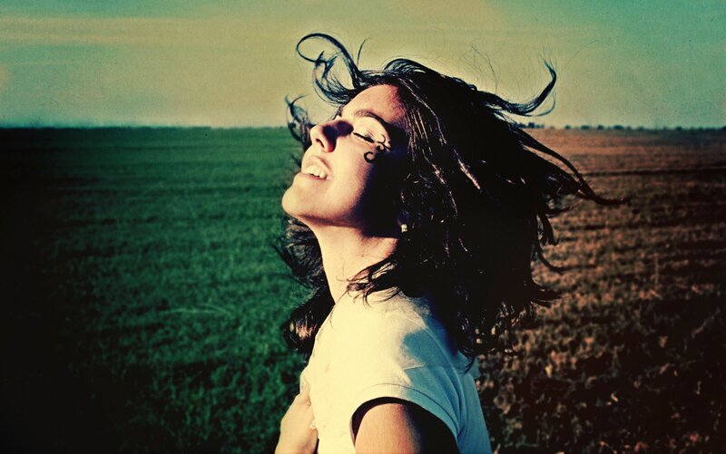 woman with wind-blown hair