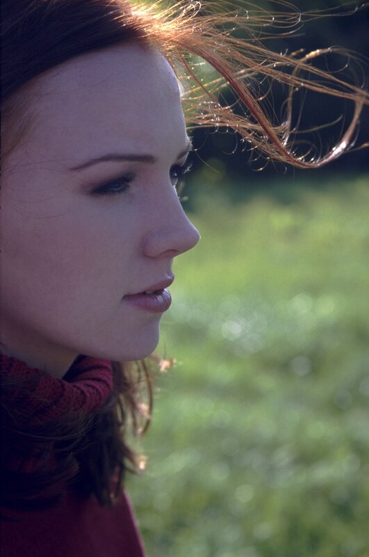woman with wind-blown hair