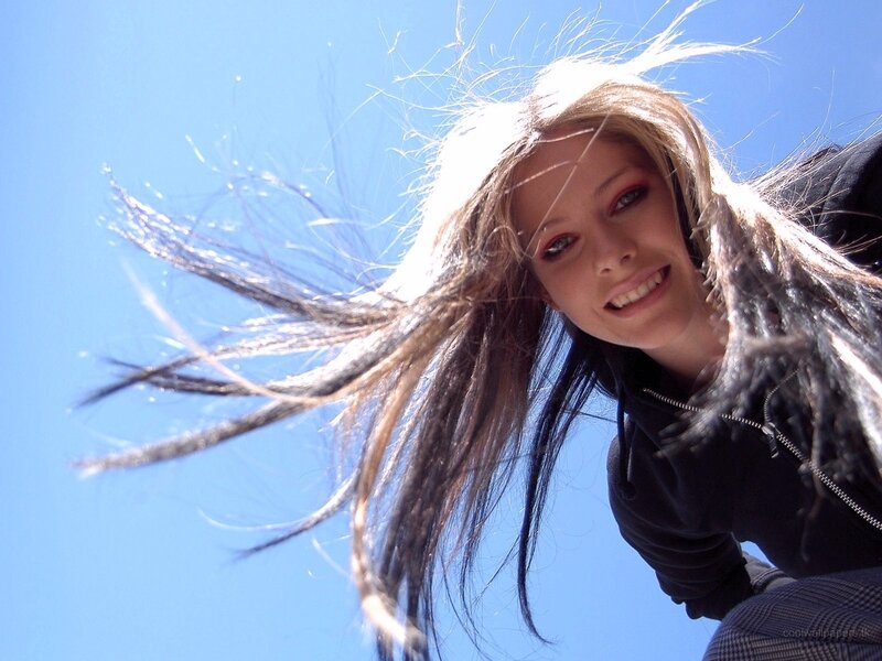 woman with wind-blown hair