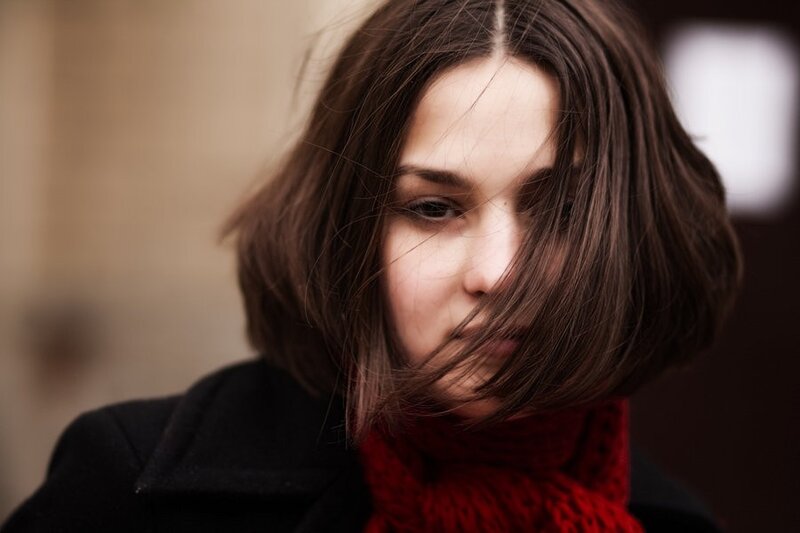 woman with wind-blown hair