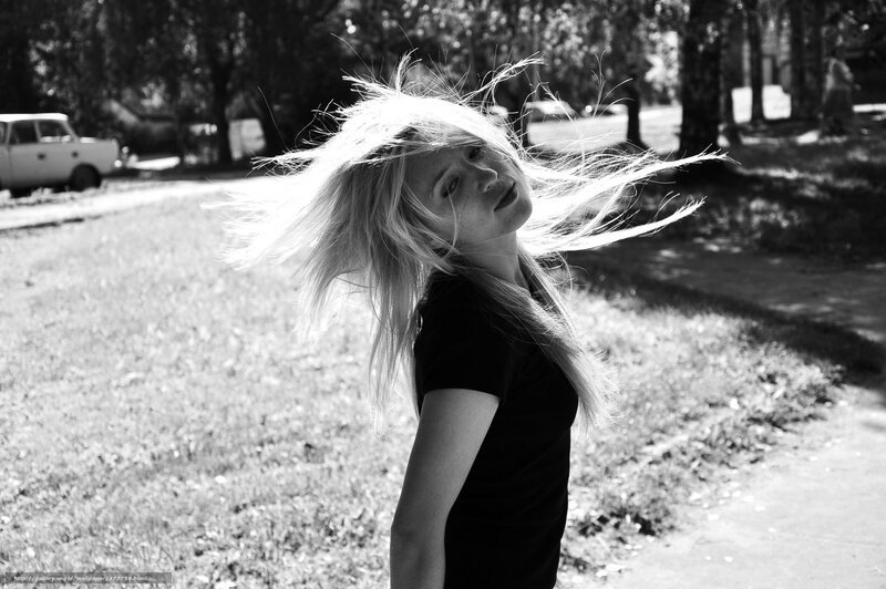 woman with wind-blown hair
