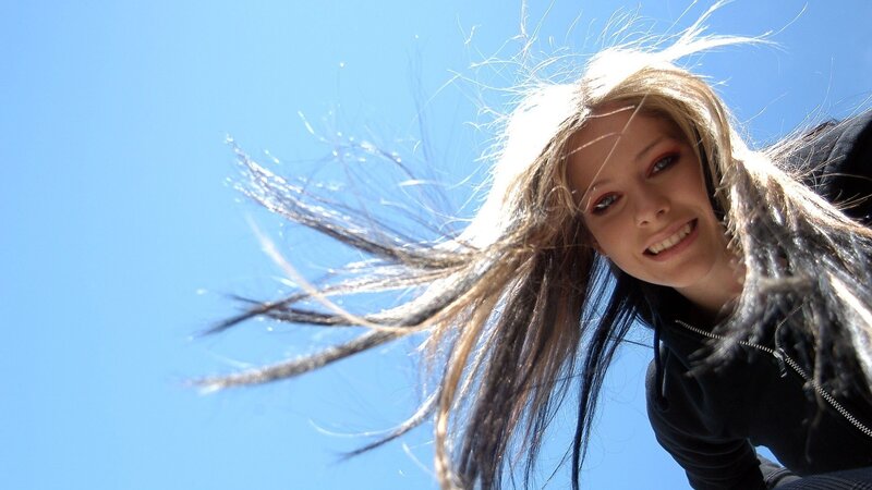 woman with wind-blown hair
