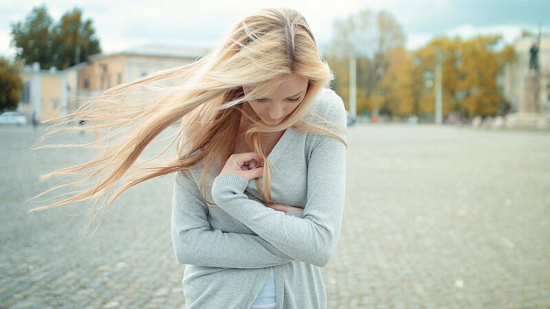 woman with wind-blown hair