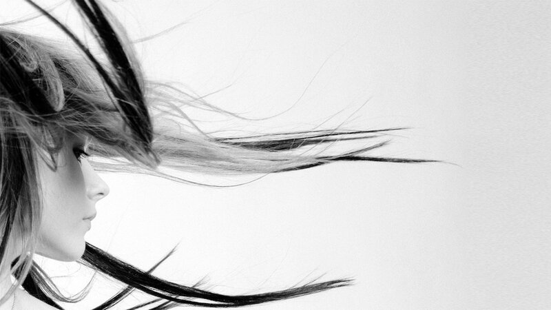 woman with wind-blown hair