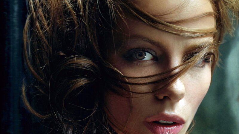 woman with wind-blown hair