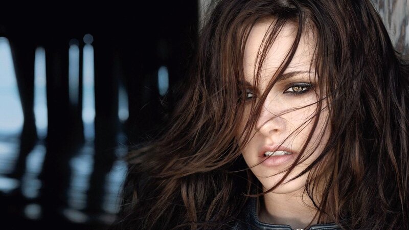 woman with wind-blown hair