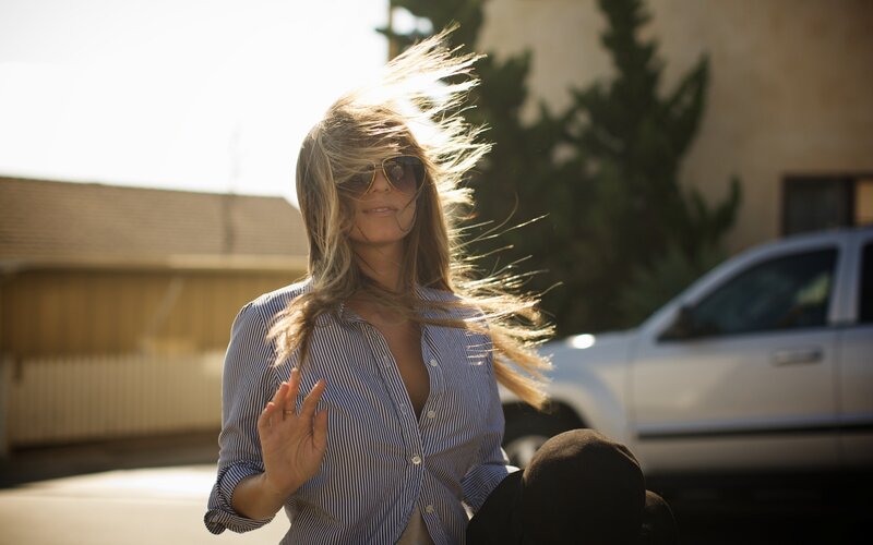 woman with wind-blown hair