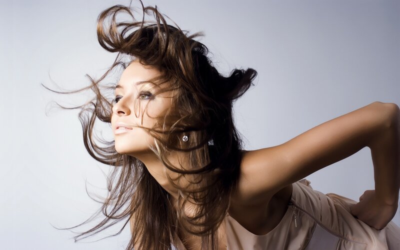 woman with wind-blown hair