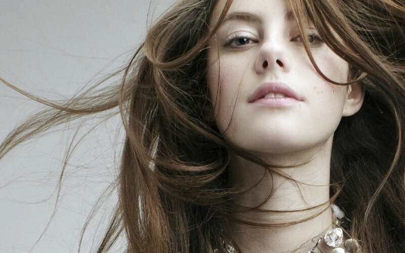 woman with wind-blown hair