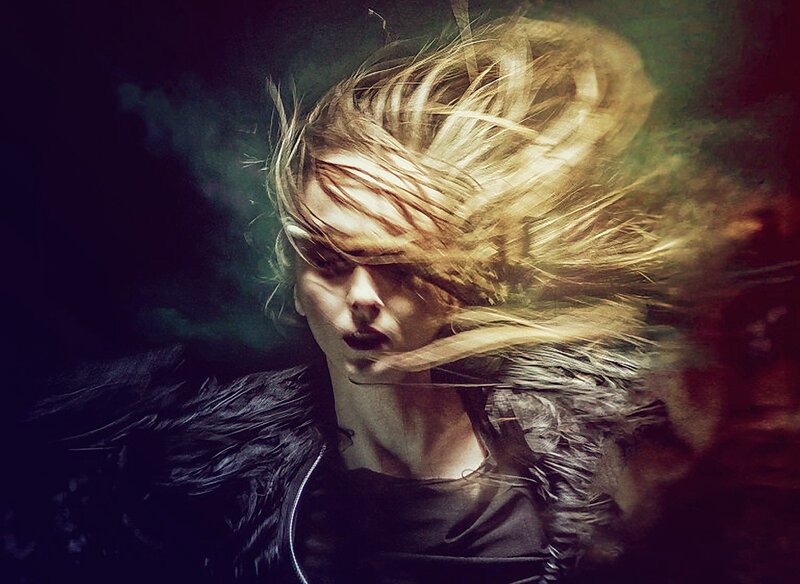 woman with wind-blown hair