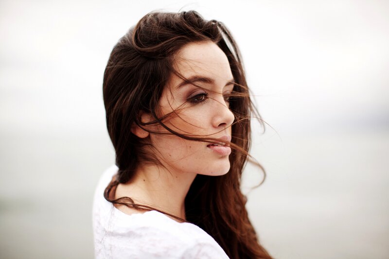 woman with wind-blown hair