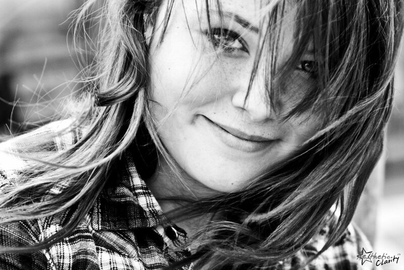 woman with wind-blown hair
