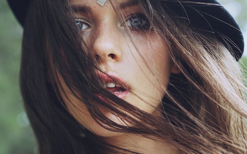 woman with wind-blown hair