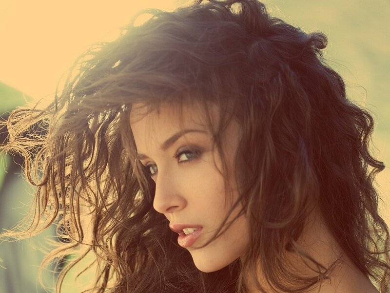 woman with wind-blown hair