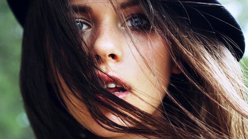 woman with wind-blown hair