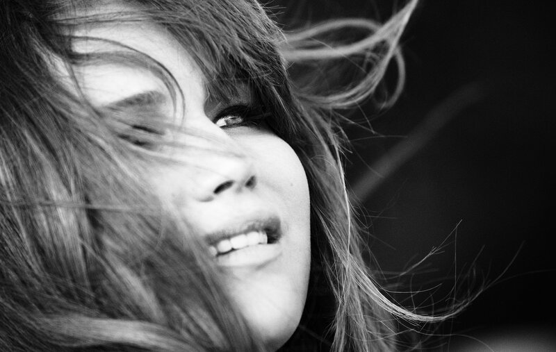 woman with wind-blown hair