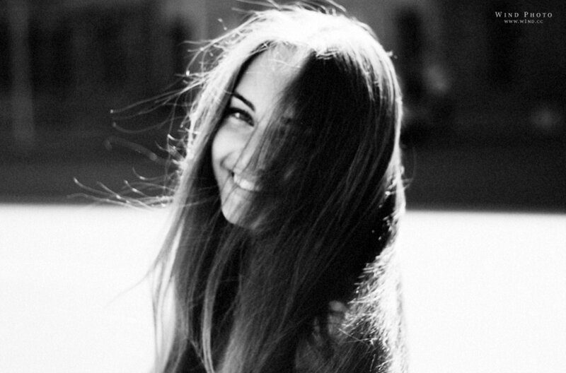 woman with wind-blown hair