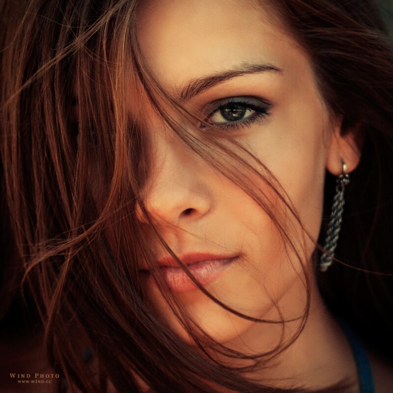 woman with wind-blown hair