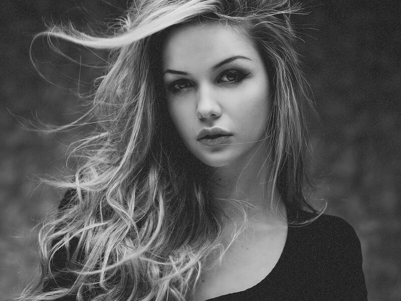 woman with wind-blown hair