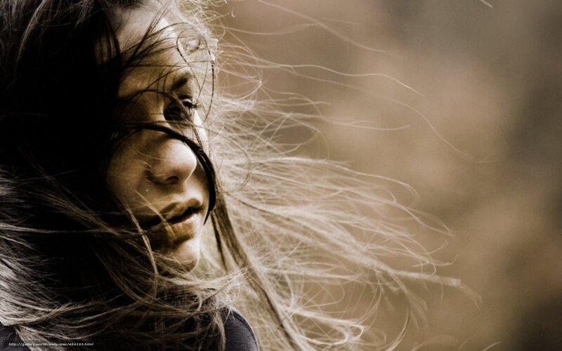 woman with wind-blown hair
