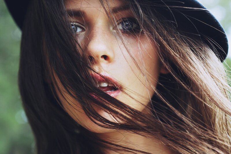 woman with wind-blown hair