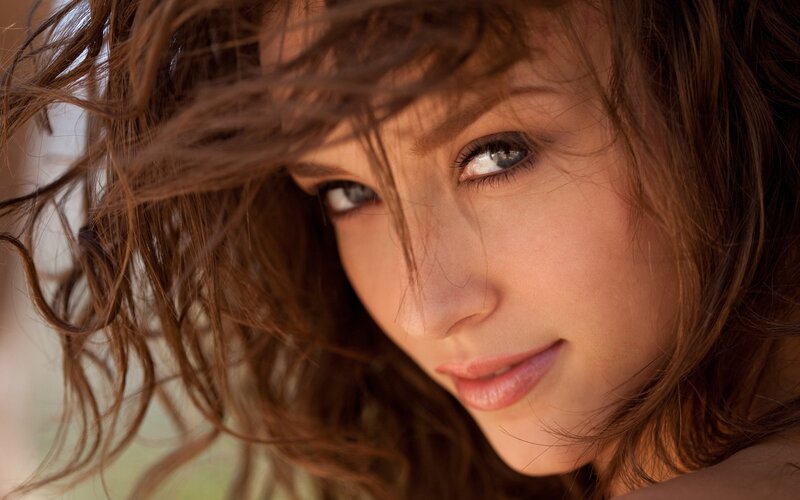 woman with wind-blown hair