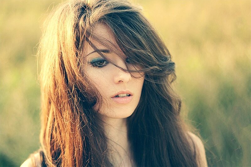 woman with wind-blown hair