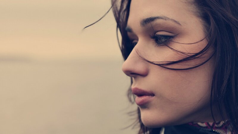 woman with wind-blown hair