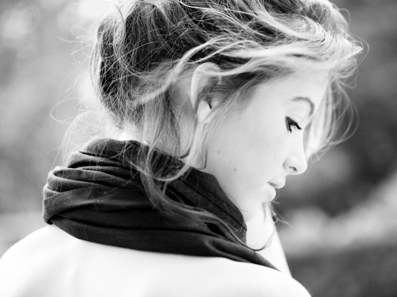 woman with wind-blown hair