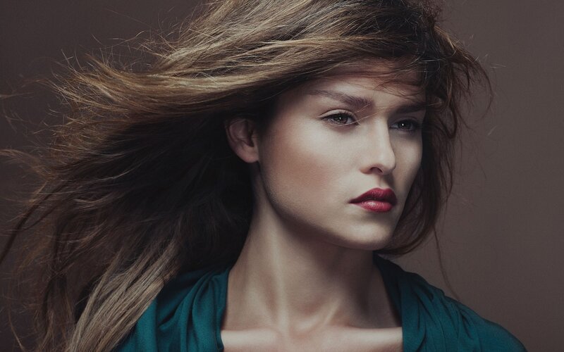 woman with wind-blown hair
