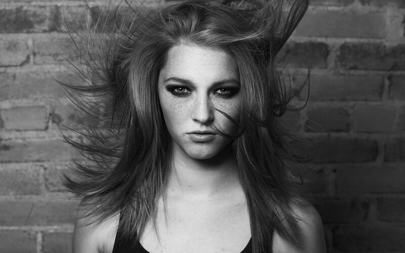 woman with wind-blown hair