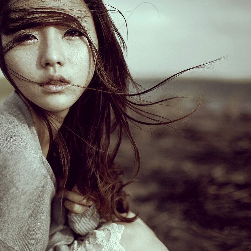 woman with wind-blown hair