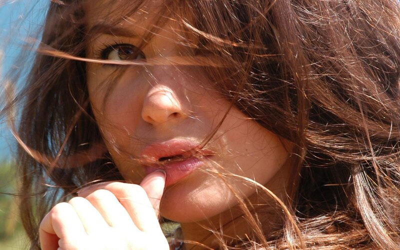 woman with wind-blown hair