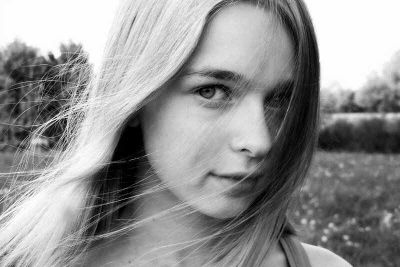 woman with wind-blown hair