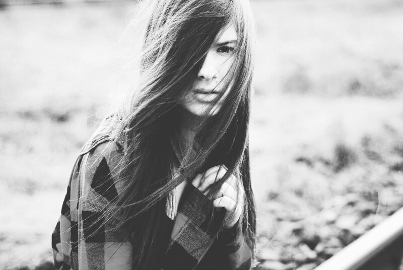 woman with wind-blown hair