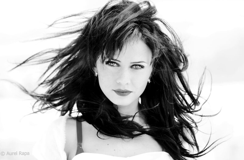 woman with wind-blown hair