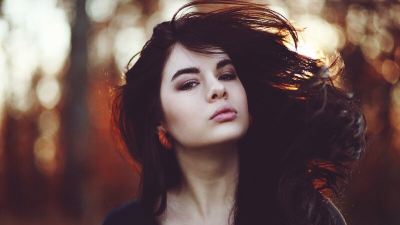 woman with wind-blown hair
