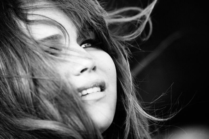 woman with wind-blown hair