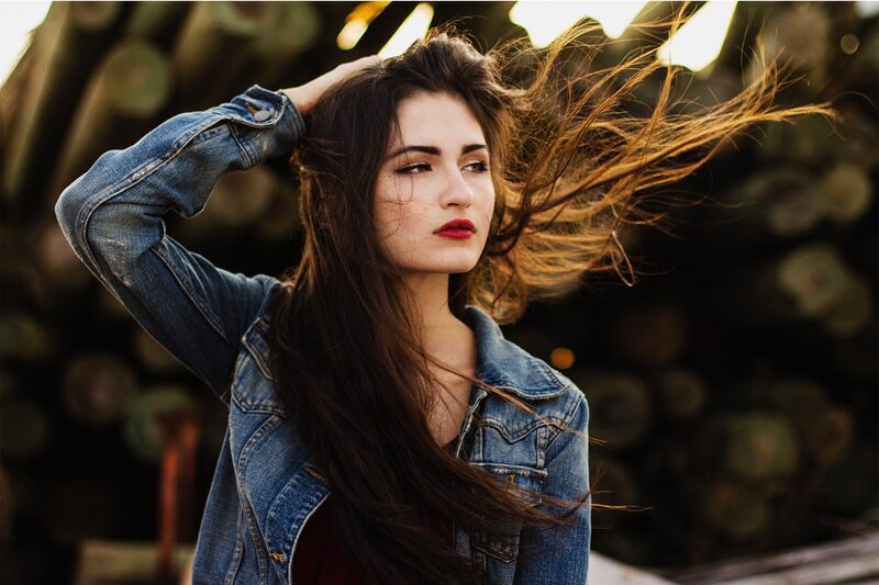 woman with wind-blown hair