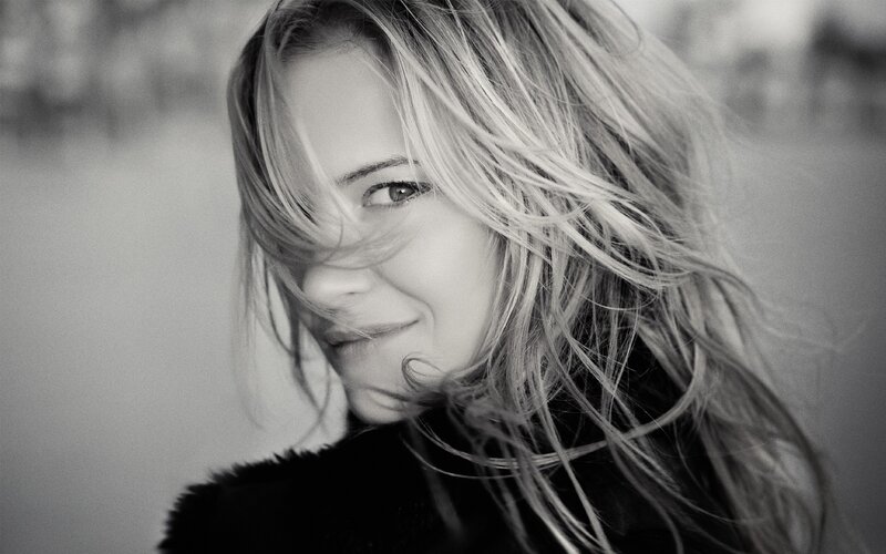 woman with wind-blown hair