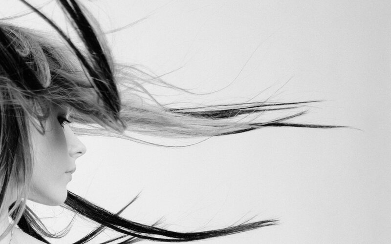 woman with wind-blown hair